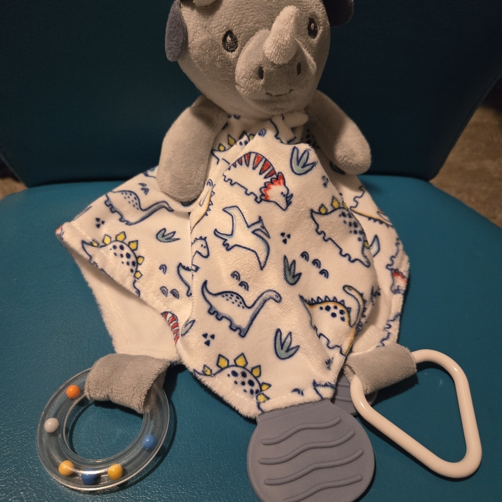 Baby Kiss Dinosaur Lovey With Teethers And Rattle.